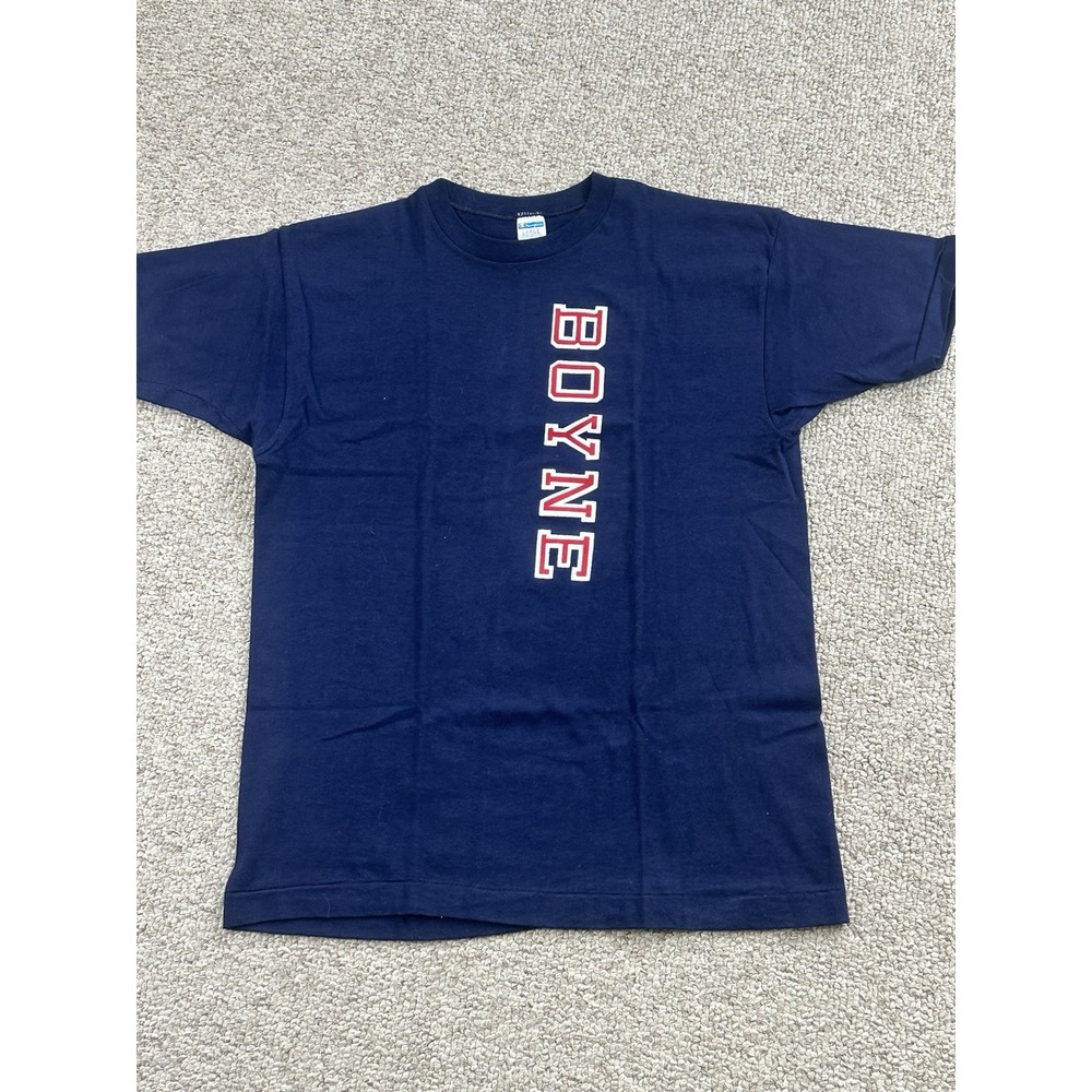 Vintage BOYNE Spell Out Logo Single Stitch Tshirt Size Large Made In USA Blue